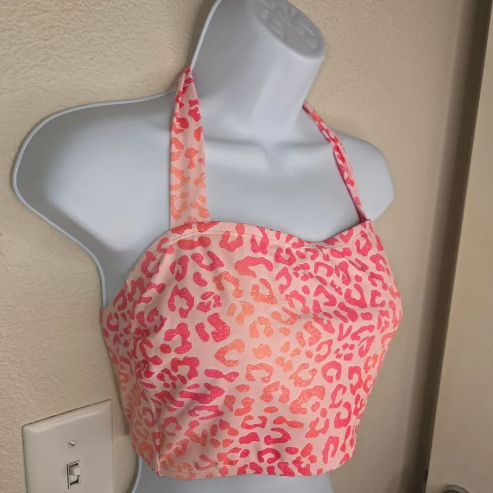 Cupshe NWT Pink Leopard Print Halter Bikini Top MEDIUM